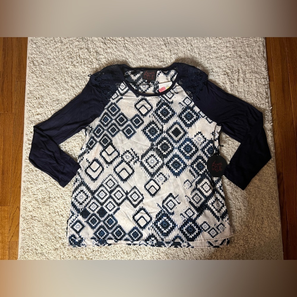 Women’s Petite Large French Blue Long Sleeve Blouse NWT